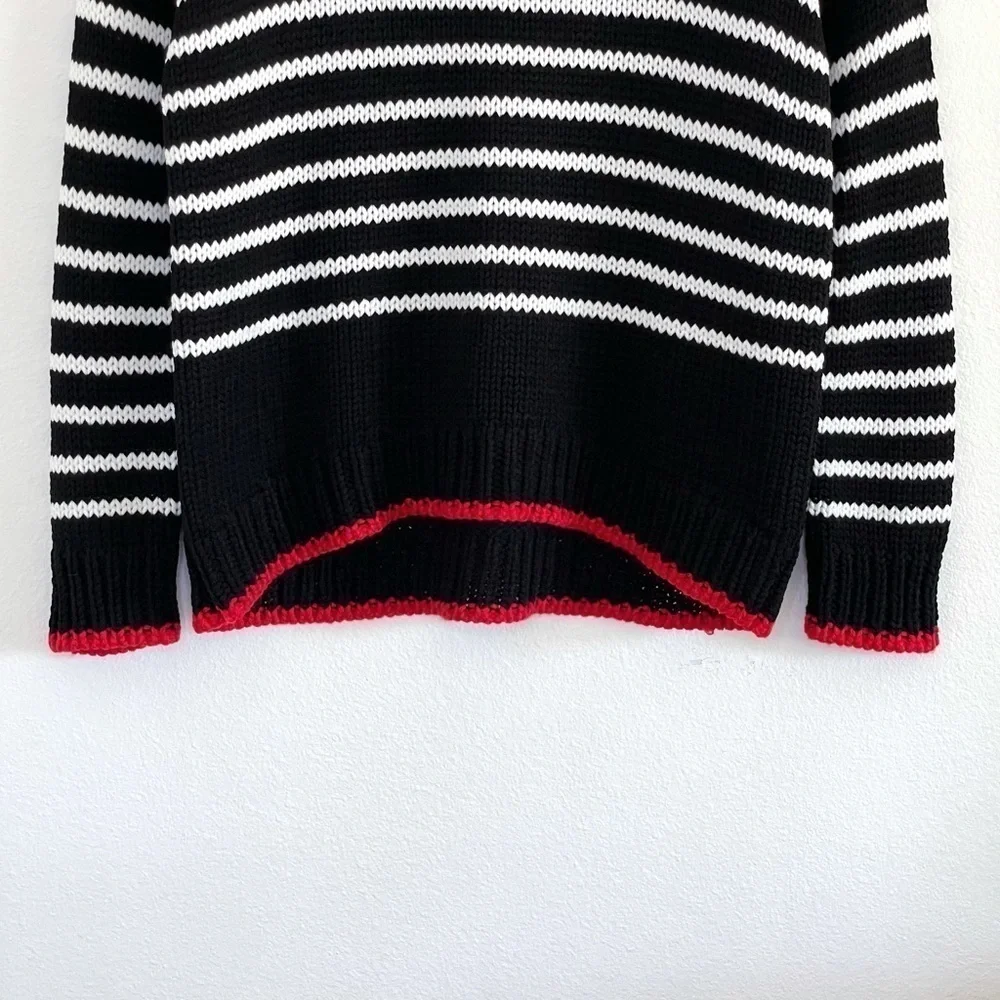 Sundry Wool Blend Relaxed Knit Pullover Sweater Black White Stripe Small